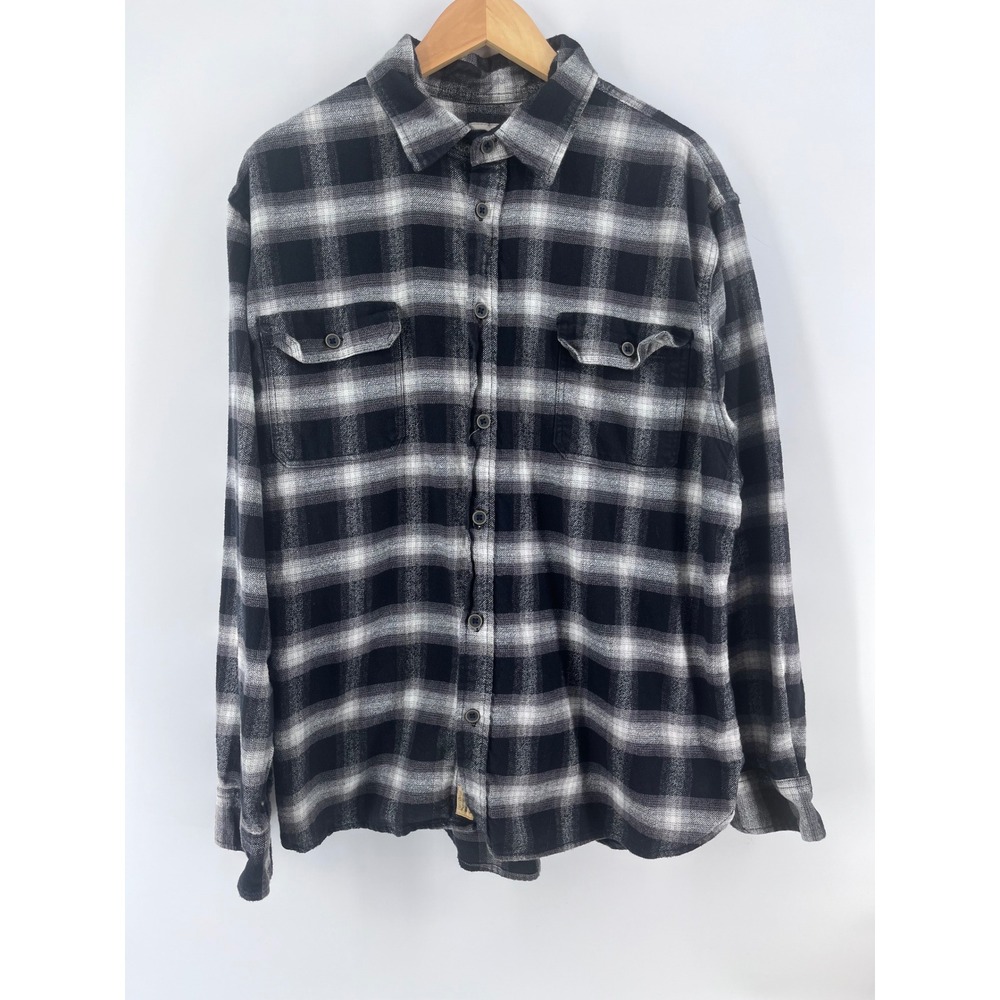 Jachs NY Mens 2XL Black White Plaid Flannel Shirt Long Sleeve Cotton Work Basic